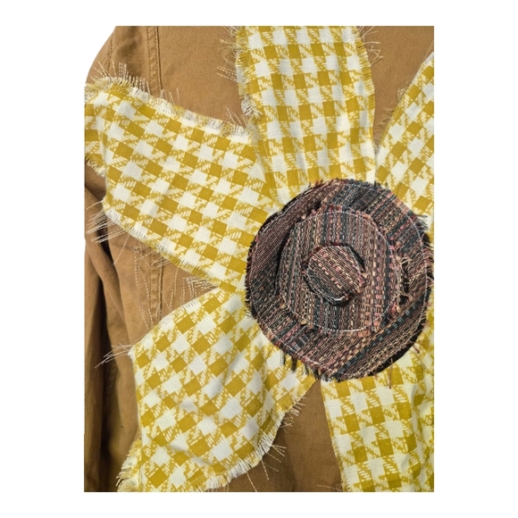 One of a Kind Upcycled Sunflower Jacket Yellow Gingham Flower Moto Jacket Size M - Picture 5 of 7
